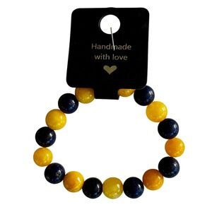 Handmade Beaded Bracelet Yellow Blue Gemstone‎ Fashion Jewelry Gift